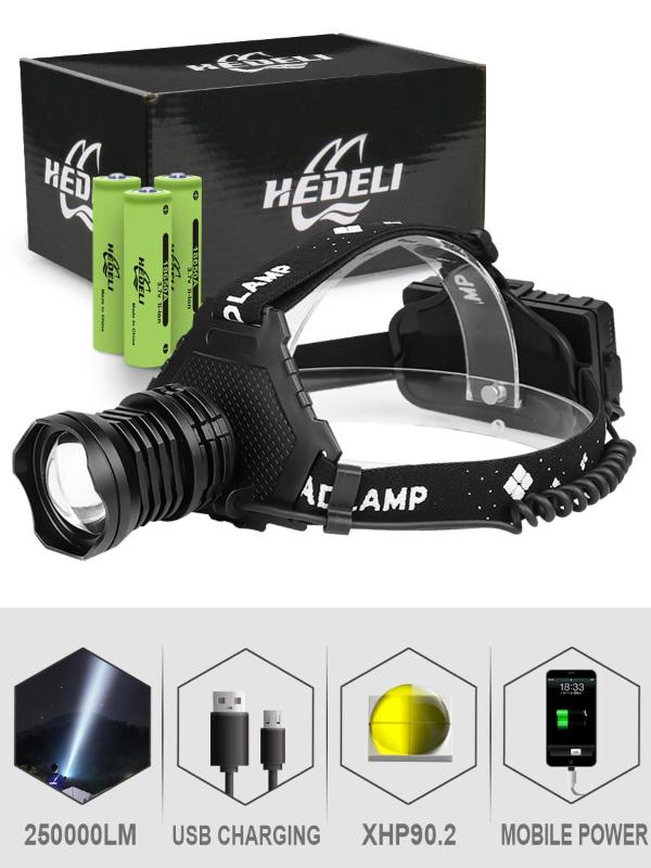 

Most Powerful XHP90.2 Led Headlamp 300000LM Head lamp USB Rechargeable Headlight Waterproof Zoom Fishing Light Use 18650 Battery