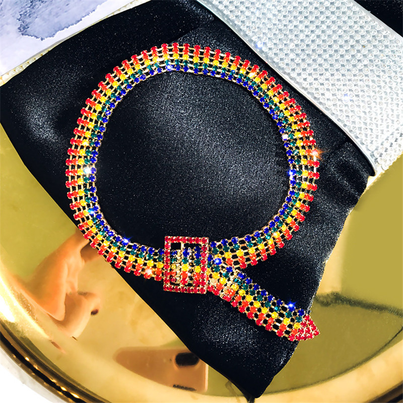 

FYUAN Fashion Full Rhinestone Choker Necklaces for Women Bijoux Shiny Colorful Gold Crystal Button Necklaces Statement Jewelry