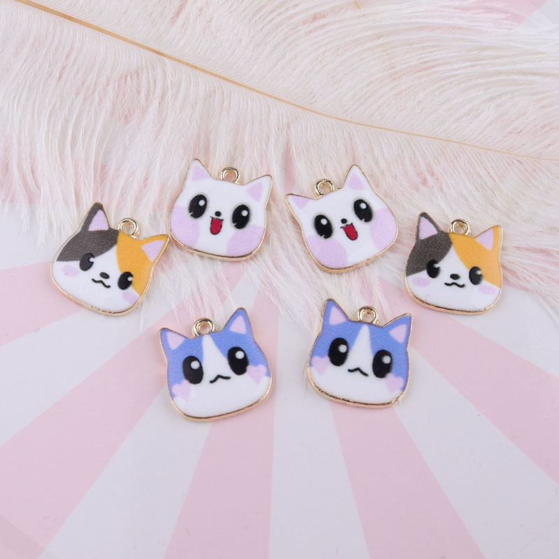 

10pcs 15*15mm Cute Cat Face Charms Earring Fit DIY Drop Oil Alloy Pendant Enamel Necklace Bracelet Jewelry Accessories YZ436
