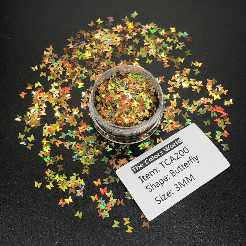 

TCT-209 Butterfly Shape Holographic Laser 3MM Nail Glitter Nail Art Decoration Makeup Gel Body Glitter Handwork Henna DIY