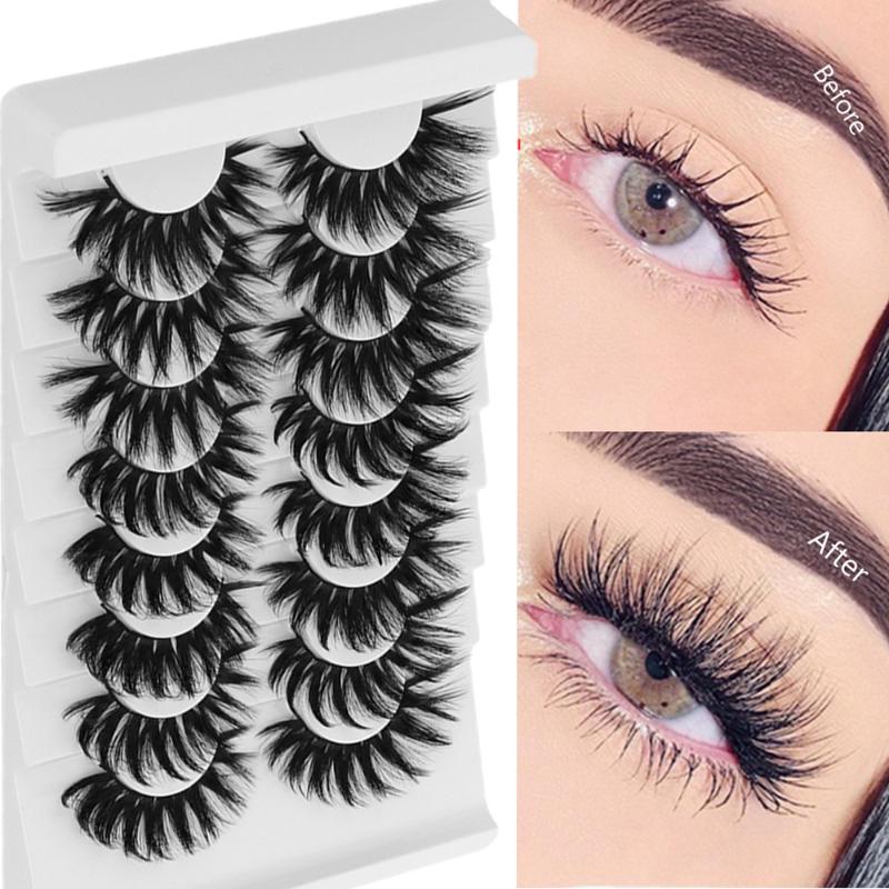 

8 Pairs Mink Hair False Eyelashes Handmade Full Volume Wispies Fluffy Messy Thick Cross Eyelash Natural 3D Cruelty-free Lashes