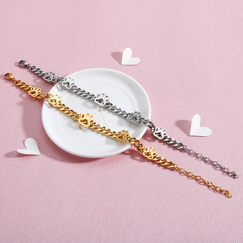 

Women Titanium Stainless Steel Bracelet For Female Gold Color Chain Charm Pet Hand Jewelry High Quality Gift 2020 New