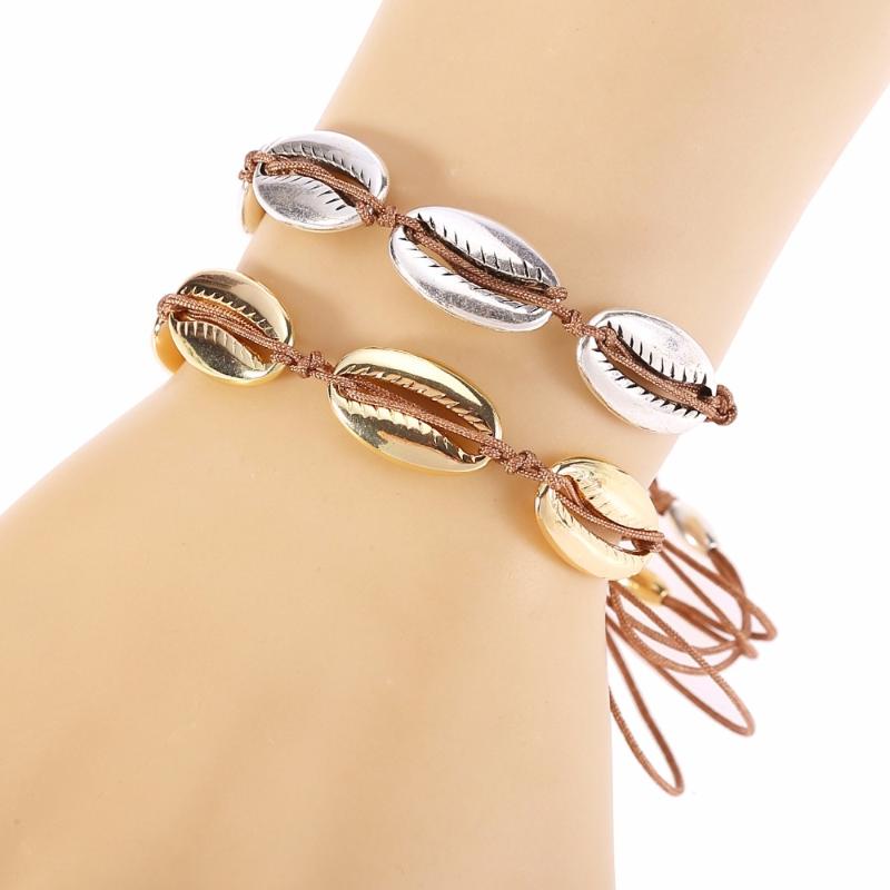 

Retro Rope Braided Cowry Charm Bracelet Boho Antique Metal Seashell Shell Bracelet Adjustable Cord Bracelets Women Friends Beach