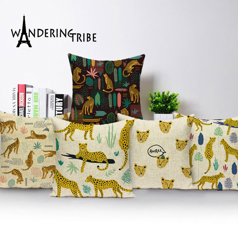 

Home Decor Yellow Pillow Animal Tiger Pillowcases Sofa Cushions Green Black Cushion Cover Scandinavian Style Throw Pillows 45*45, L1452-6