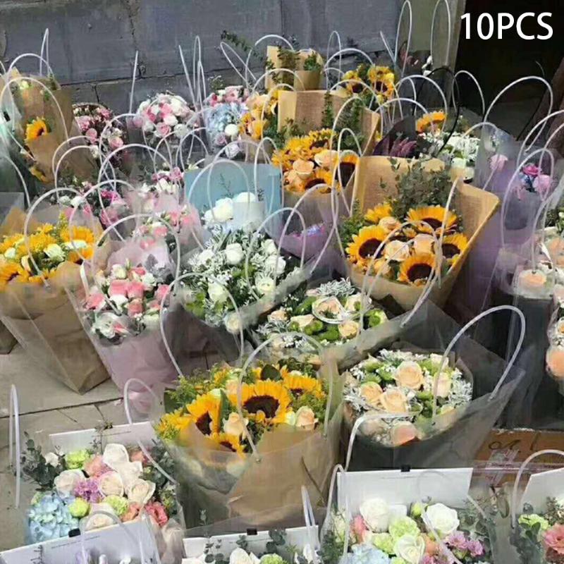 

10PCS PP Clear Gift Tote Packaging Bags Transparant Handbag Closable Garment Clear Handbag For Travel Students