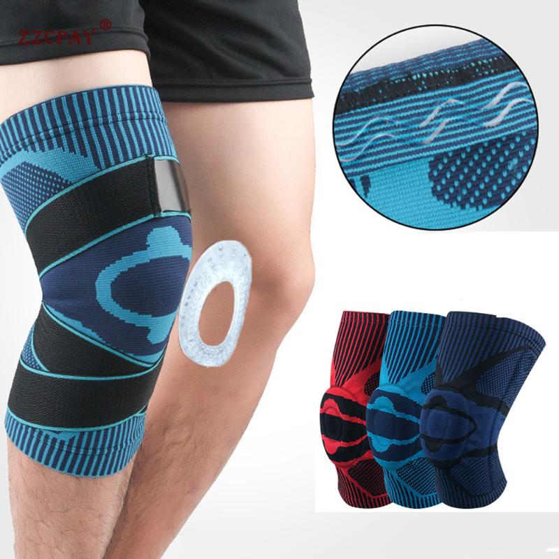 

1PCS Professional Sports Knee pads Brace Silicone Spring Bandage Support Protective Gear Basketball Volleyball Sports Knee pads, No blue