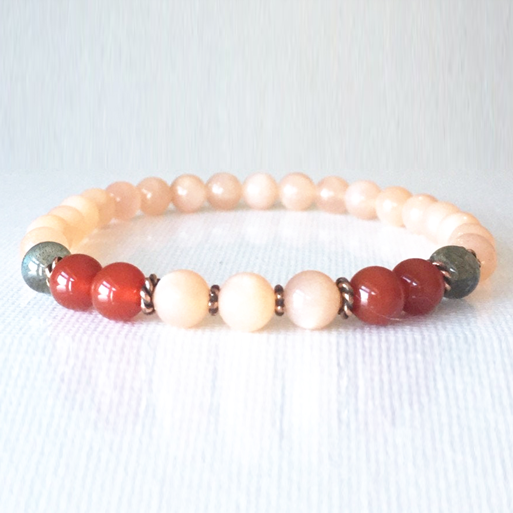 

MG0813 6 mm A Grade Sunstone Labradorite Bracelet Womens Carnelian Heart Chakra Healing Bracelet Dainty Yoga Mala Bracelet, Black