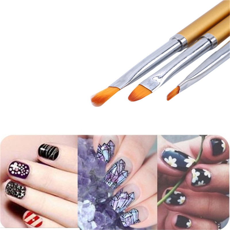 

3pcs Nail Art Metal Handle Acrylic UV Gel Extension Builder Petal Flower Painting Drawing Brush Manicure Tools