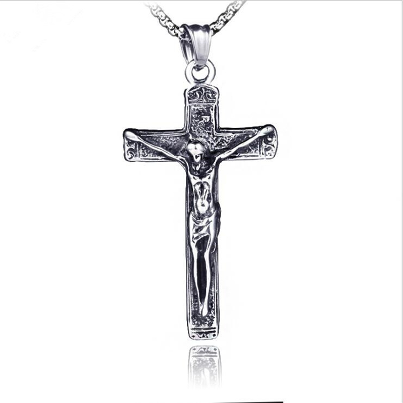 

high quality hip-hop retro titanium steel chain Jesus necklace antique cross pendant necklace for man woman punk jewelry