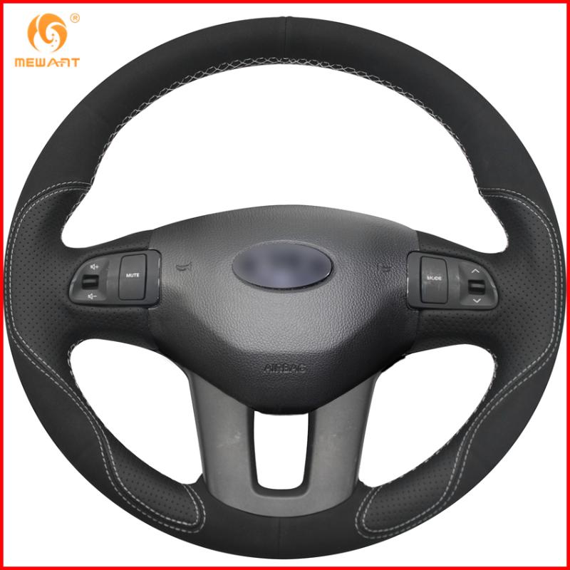 

MEWANT Black Leather Black Suede Car Steering Wheel Cover for Kia Sportage 3 2011-2014 Kia Ceed Cee'd 2010-2012 Accessories