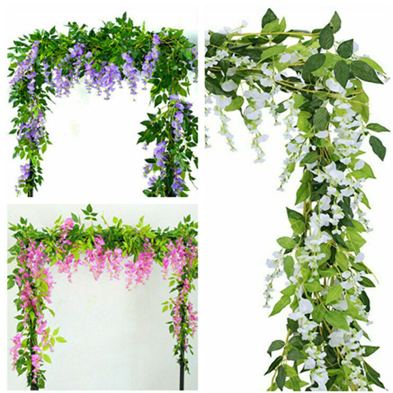 

2pcs 2M Wisteria Artificial Flowers Vine Garland Wedding Arch Decoration Fake Plants Foliage Rattan Faux Flowers Ivy Wall, Gn