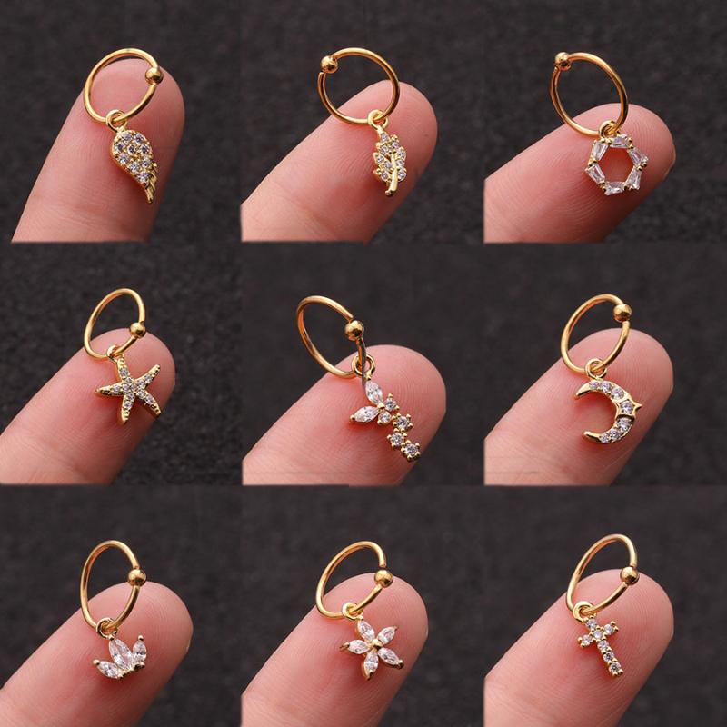 

1PC New Fashion Classic Hoop Earring Gold Fake Cartilage Wing Leaf Flower Butterfly Moon Female Korean Huggies Loop Hoop Earring