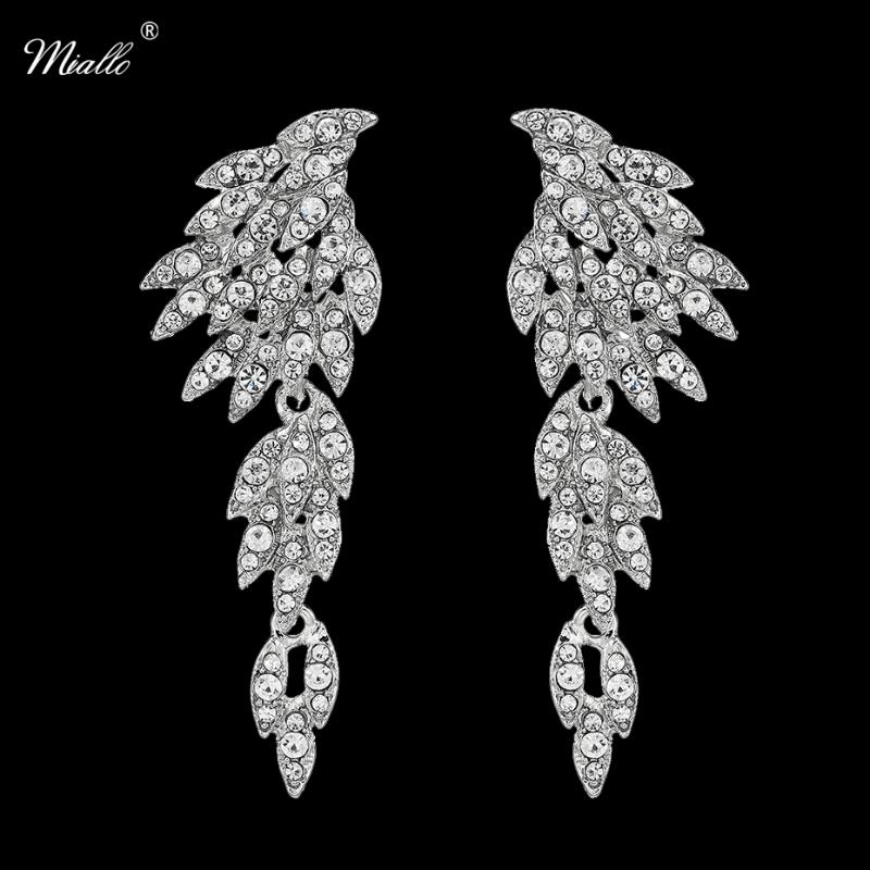 

Miallo Fashion Crystal Long Drop Earrings Silver Color Women Dangle Earrings Wedding Bride Bridesmaids Jewelry