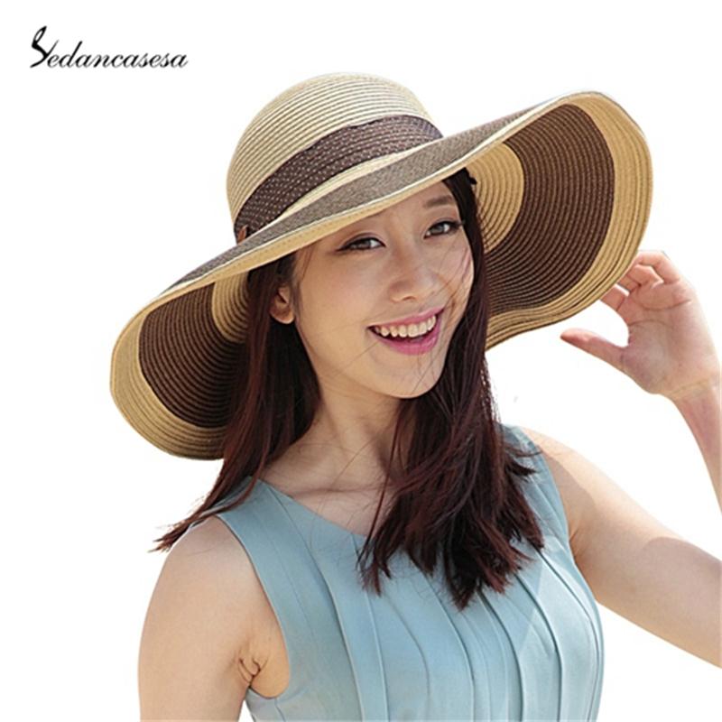 

2020 Women's Ladies' Summer Fedora Beach Straw Sun Hats Wide Brim Hat Cap Casual Sunhat With Bowknot SW012299, Pink