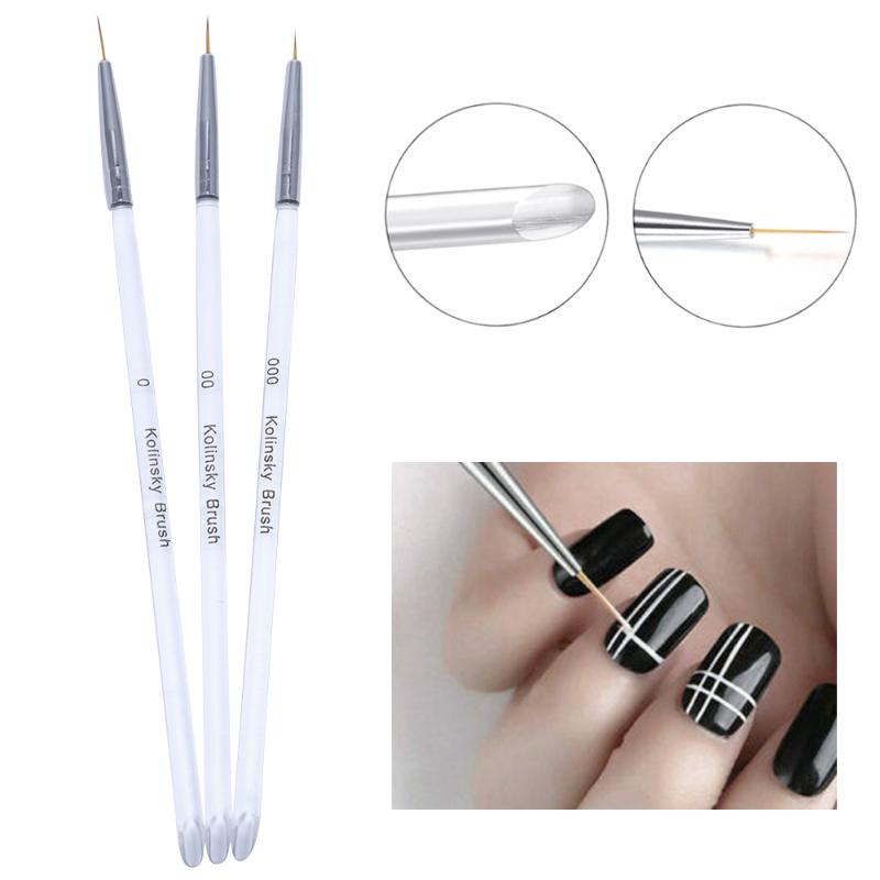 

3 Pcs/Set Nail Art Brush Crystal Handle Double-headed Drawing Painting Pen Flower Stripes Thin Liner Builder Manicure Nail Tools