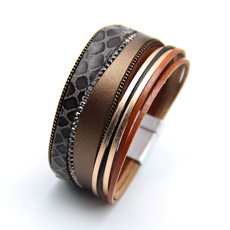 

Fashion Serpentine Leather Bracelets For Women Magnetic Clasp Rhinestone Multilayer Wrap Women Bracelet Bangle Armband Jewelry