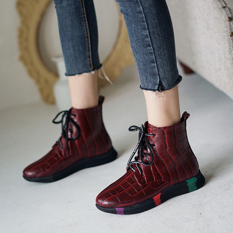 

Womens platform heels Ankle Women Lacing Motorcycle Boots Casual Autumn winter Platform Fashion Punk Short Boots shoes 914-6, Black