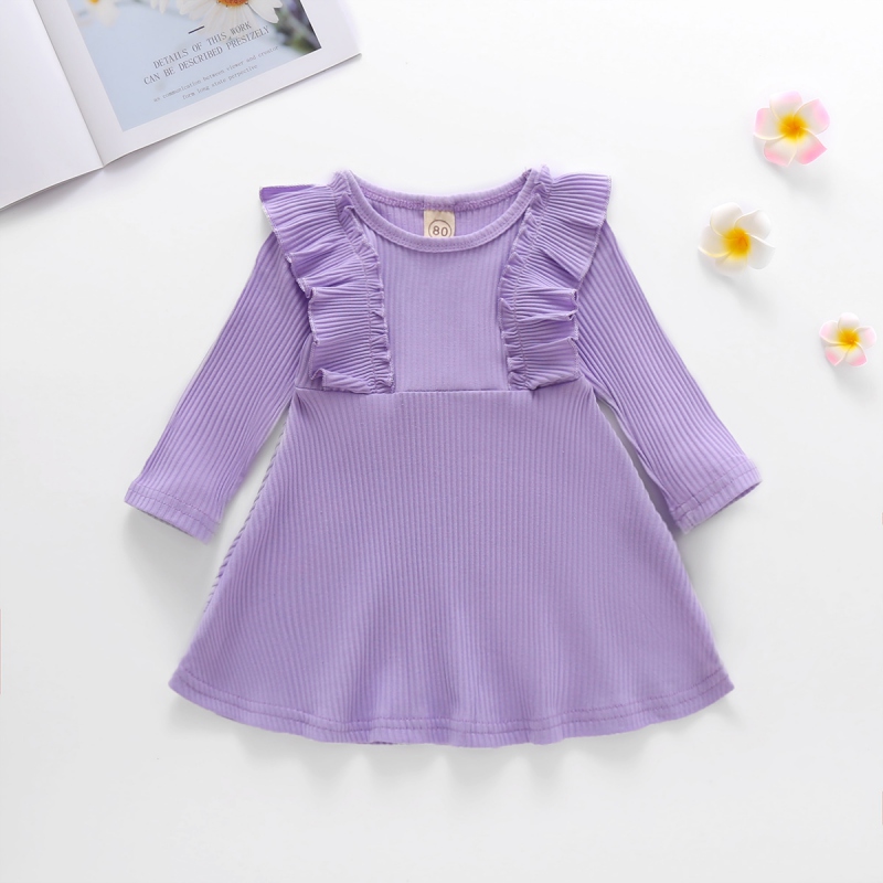 

Autumn Baby Girl Solid Color Knitted Dress Kids Baby Long Sleeve Cotton Casual Princess Dress