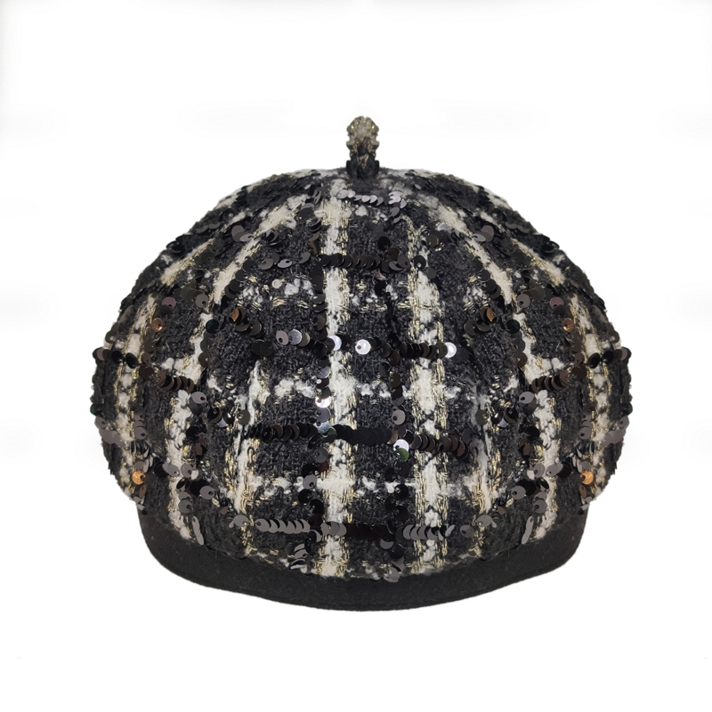 

Hat women French style niche flat top hat women's small fragrance fashion wild octagonal literary temperament beret, Black