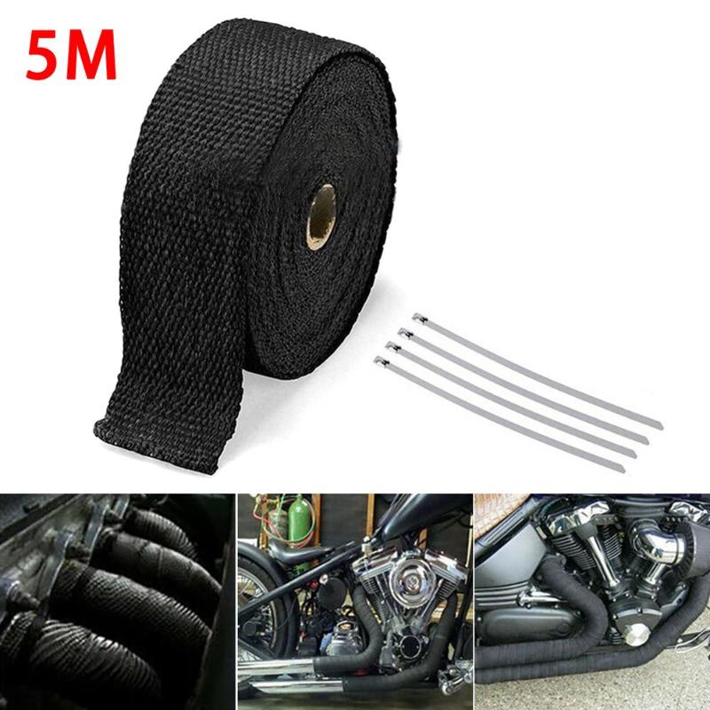 

5M Roll Fiberglass Heat Shield Motorcycle Exhaust Header Pipe Heat Wrap Tape Thermal Protection+ 4 Ties Kit Exhaust Pipe Insulat