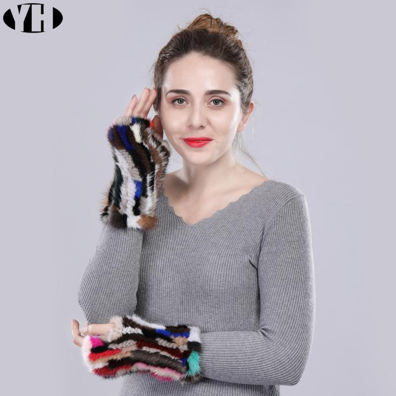 

New brand women real gloves knitted elastic colorful phone computer Finger glove fashion lady winter fur Guante 20CM