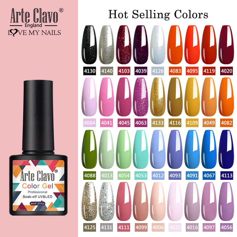 

Arte Clavo 8ml Gel Nail Polish Nails Shiny Color Soak Off UV Gel Varnish Semi Permanant UV Nail Art Need Led Lamp Top Coat, 4099