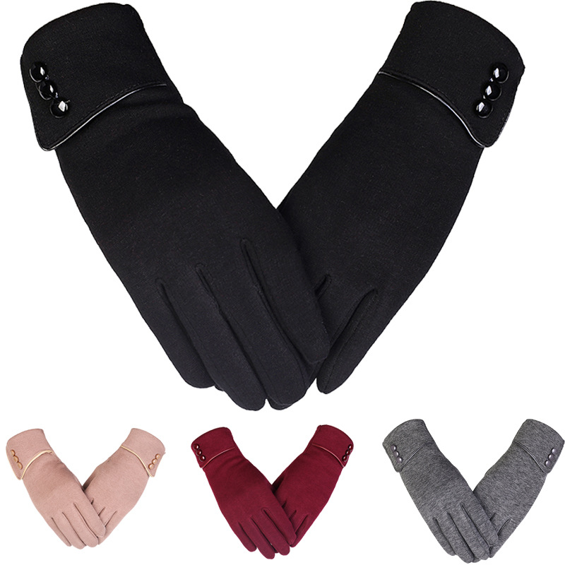 

Winter women's non-flannel gloves with solid color buttons adorn bicycle Plush touch screen warm gloves