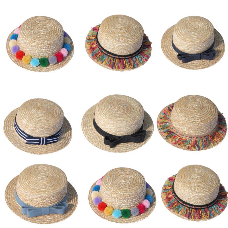 

New Summer Parent-child Women Baby Kids Girl Beach Hat Outdoor Straw Flat Cap Hawaii Snapback Wide Brimmed Hat 7.4 High Quality, 12child