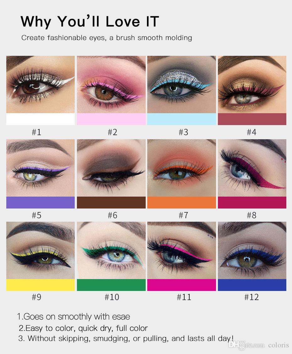 

Handaiyan Eye liner 12 colors colorful eyeliner Long lasting Profesional Makeup Matte Eyeliner Liquid 12 pcs in 1 Pack, 60pcs, Mixed colors