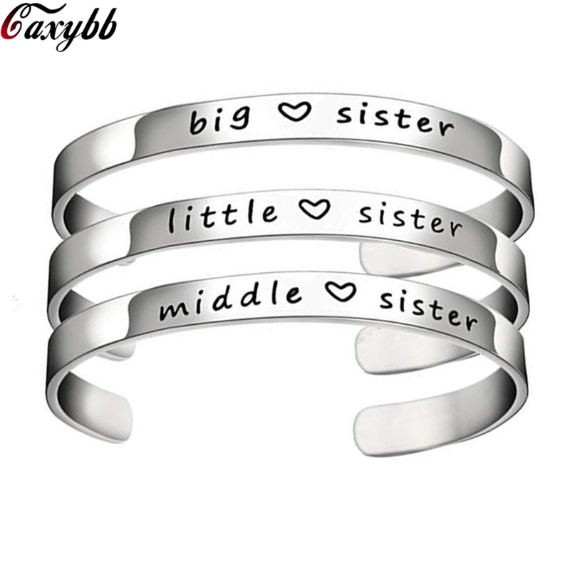 

Big Middle Little Sis Sister Bracelet Silver Color Stainless Steel Sister Birthday Gifts Women Girls Jewelry