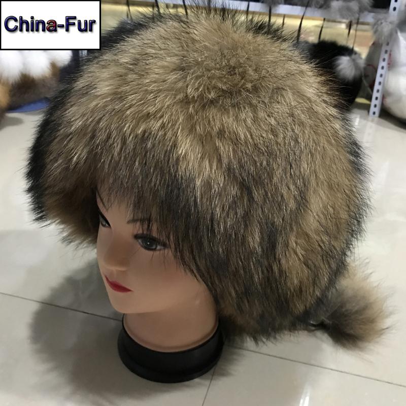 

Women Winter Natural Real Raccoon Fur Hat Warm Soft Fluffy Genuine Fur Cap Luxurious Lady Good Quality Real Raccoon Hats, Red fur