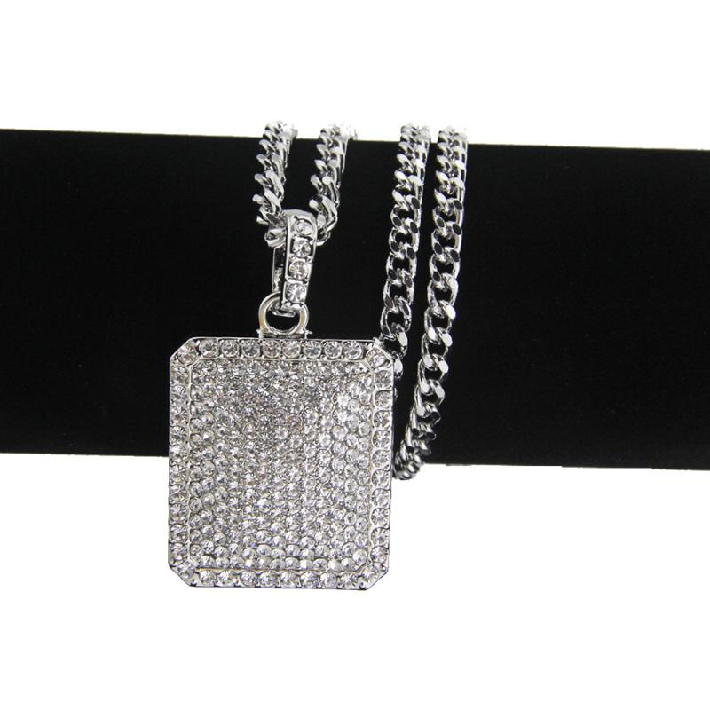 

YUZZ Hip Hop Zircon Crystal Square Pendant Men Rap Full Iced quare Dog Tag Necklace Cuban Choker Chain fo woman wholesale