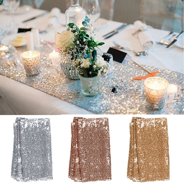 

Rectangle Sequin Table Runner Shiny Gold Silver Colour Luxury Style Embroider Tablecloth Glitter for Wedding Christmas Party, Champagne 30cmx180
