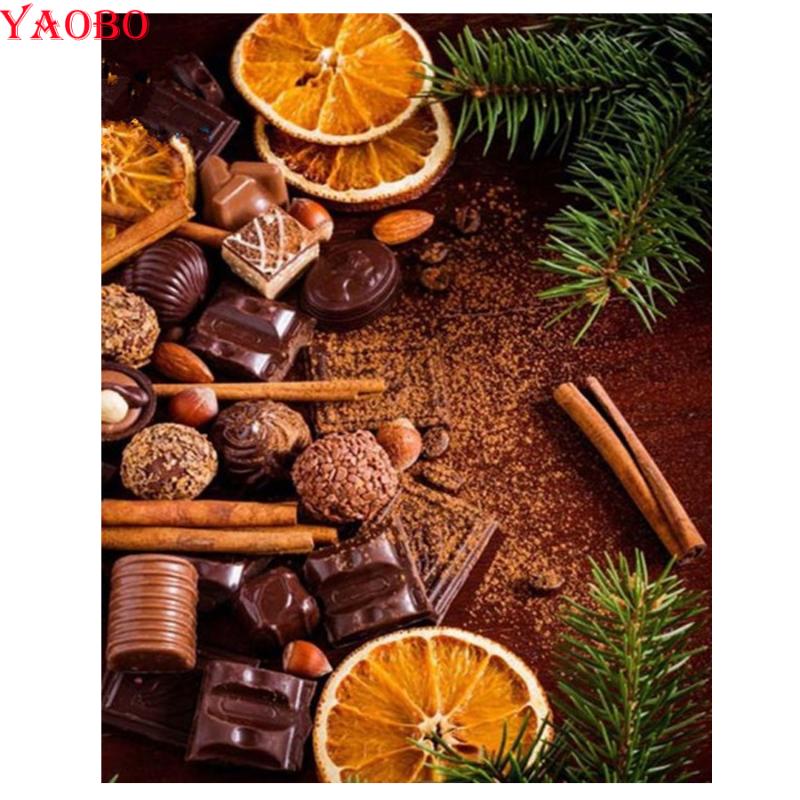 

Fruits and chocolate Diamond Embroidery Kitchen Decor Painting Diamond Mosaic Pattern Full Square Round Painting Kits