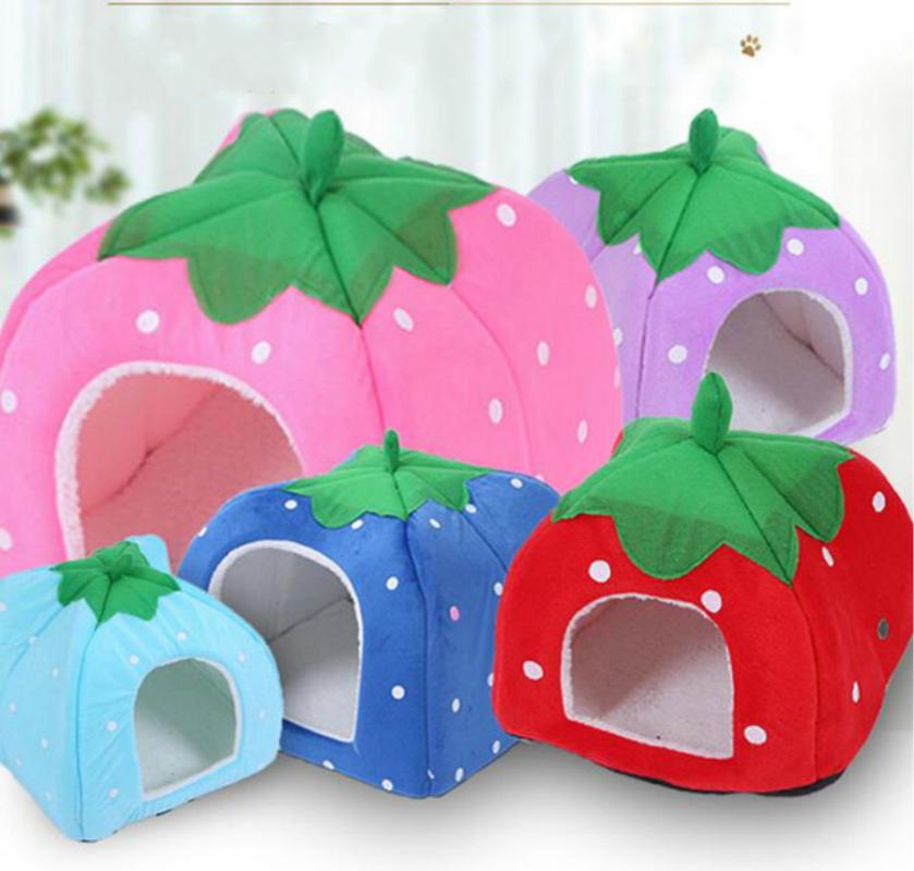 

Pet Supplies Pet House Cute Soft Strawberry Dog Cat Bed House Kennel Doggy Warm Cushion Doghouse, Blue