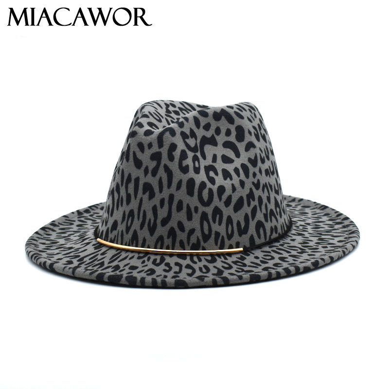 

MIACAWOR Hot Sale Ladies Wool Leopard Top Hat Flat Along Big Brim Hat Couple Jazz Elegant Ladies Flat Top F19, Army green