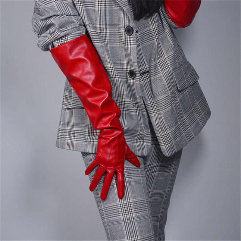 

50cm Fashion Long Leather Gloves For Women Above The Made Of Artificial Sheepskin PU Gloves 3- PUDH50