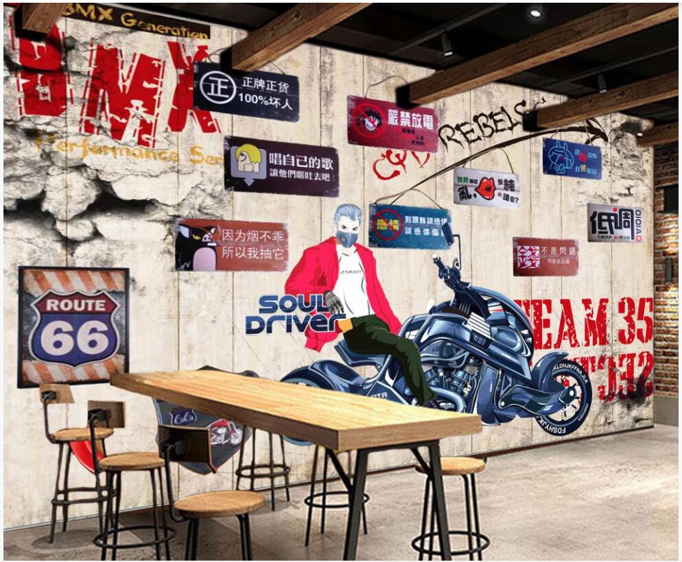 

3D wallpaper custom photo mural Retro Motorcycle Bar Dining living room Home decor 3d wall muals wall paper for walls 3 d in rolls, Non woven