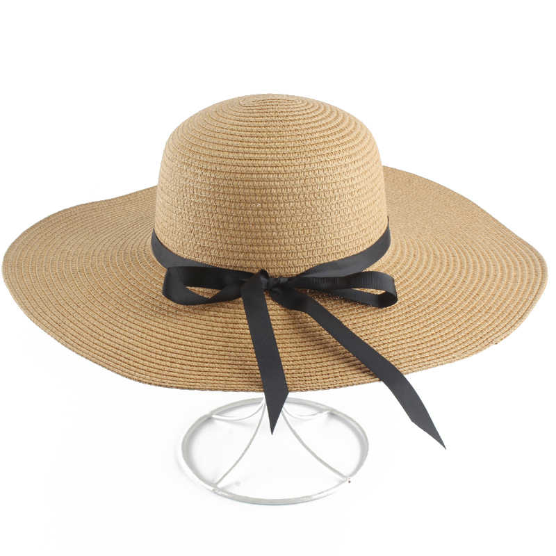 

Sun Hats For Women Ribbon Large Brim Straw Hat Outdoor Beach Hat Panama Summer Foldable Caps Chapeu Feminino, Khaki