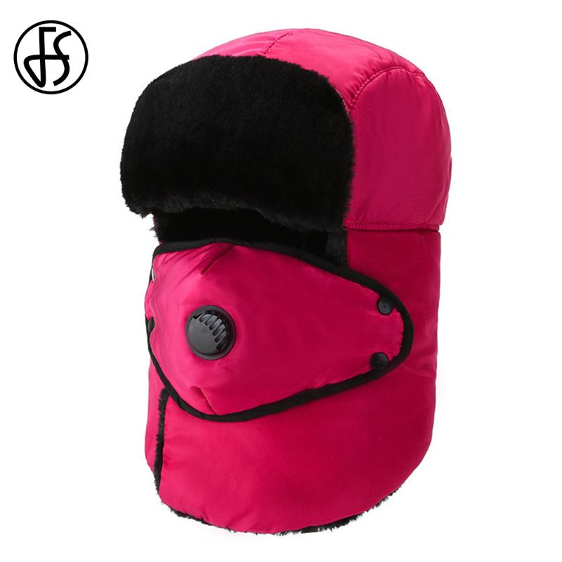 

FS 2020 Ski Windproof Beanie Warm Winter Hats For Women Men Neck Scarf Ear Protection Hood Hat With Breathing Design Bonnets, Rosy hood hat