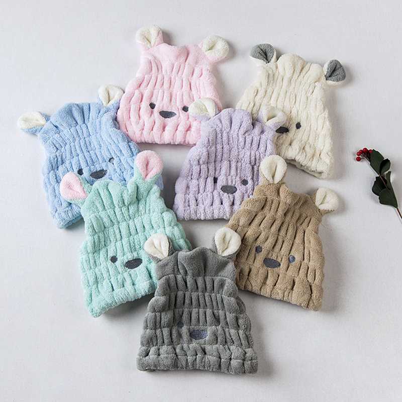 

Cartoon Coral Fleece Hair Turban Quickly Dry Hair Hat Wrapped Towel Bathing Cap new cute Short ear child shower cap