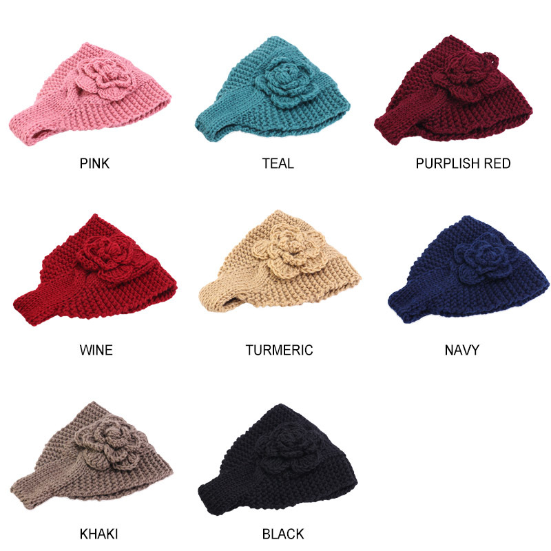 

Women Knit Flowers Girl Hairband Ear Warmer Crochet Winter Headwrap, Black