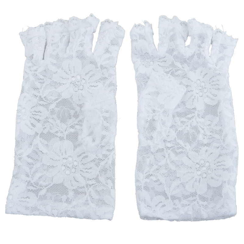 

WHITE FINGERLESS SHORT LACE GLOVES FANCY DRESS FRENCH MAID MADONNA 80s