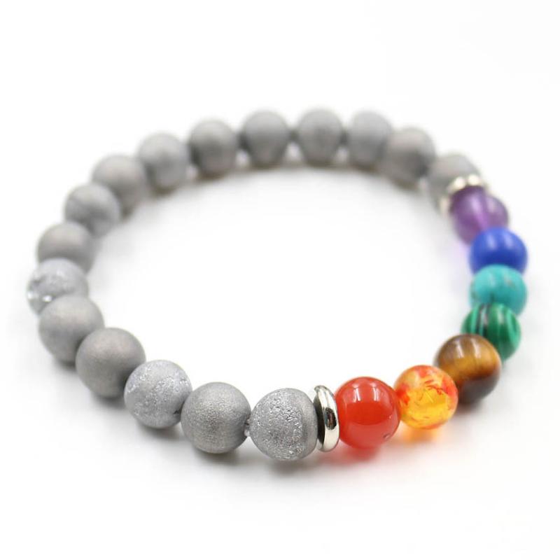 

Handmade Weave 7 Colors Quartz Stone with Weathered Agates Beads Elastic Bracelet Unique Jewelry