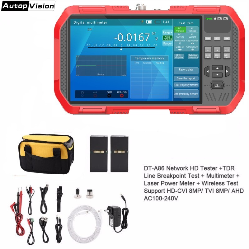 

7 Inch H.265 4K IP camera tester 8MP TVI CVI 5MP AHD CVBS CCTV Tester Monitor with Multimeter Optical power meter DT-A86 A82