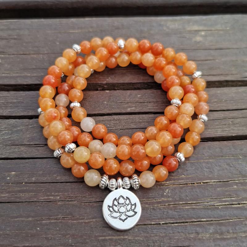 

Charm Bracelets 108 Mala 6MM Orange Onyx Beads Wrap Bracelet Or Yoga Necklace Meditation Rosary Natural Stone