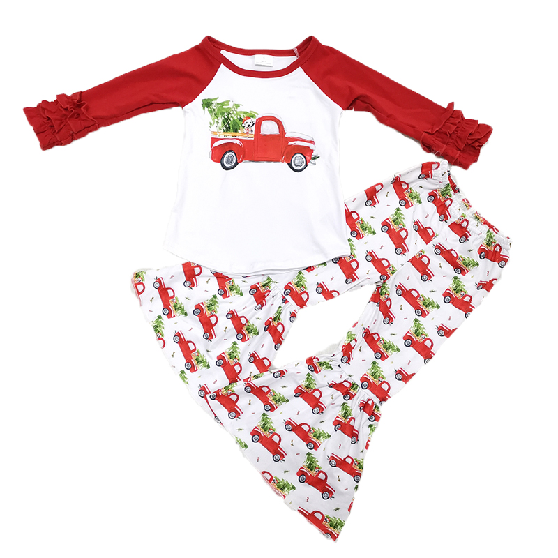 

2020 latest children's christmas clothing set girl truck pattern outfit, As pic