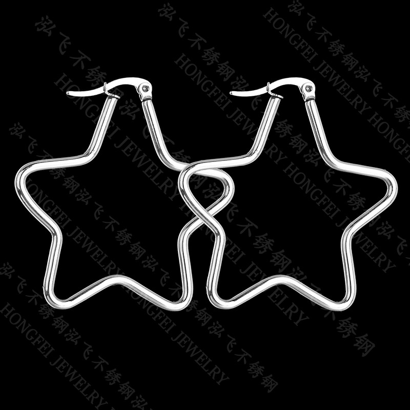 

Hot Selling Popular Irregular Exaggeration Large Five-pointed Star Titanium Steel Earrings, Golden;silver