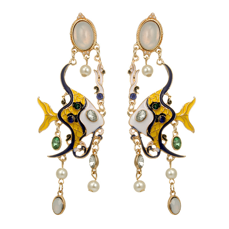 

Jewelry Fashion Dangle Earrings Geometric Retro Simulation Gem Pearl Long Simple Tropical Fish Earrings for Women Drop