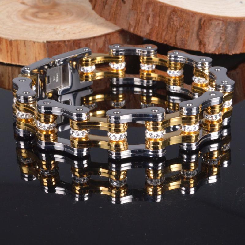

Top Quality Stainless Steel Bicycle Chain Gold Color Bracelets & Bangles Motorcycle Chain Men's Bracelet Men Biker Men Jewelry
